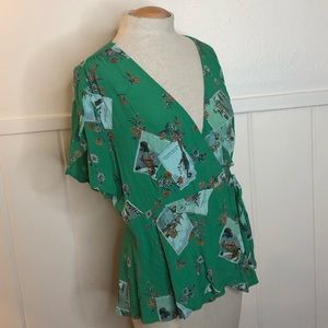 Anthropologie Green Tie-Waist Shirt (US Sz 16)